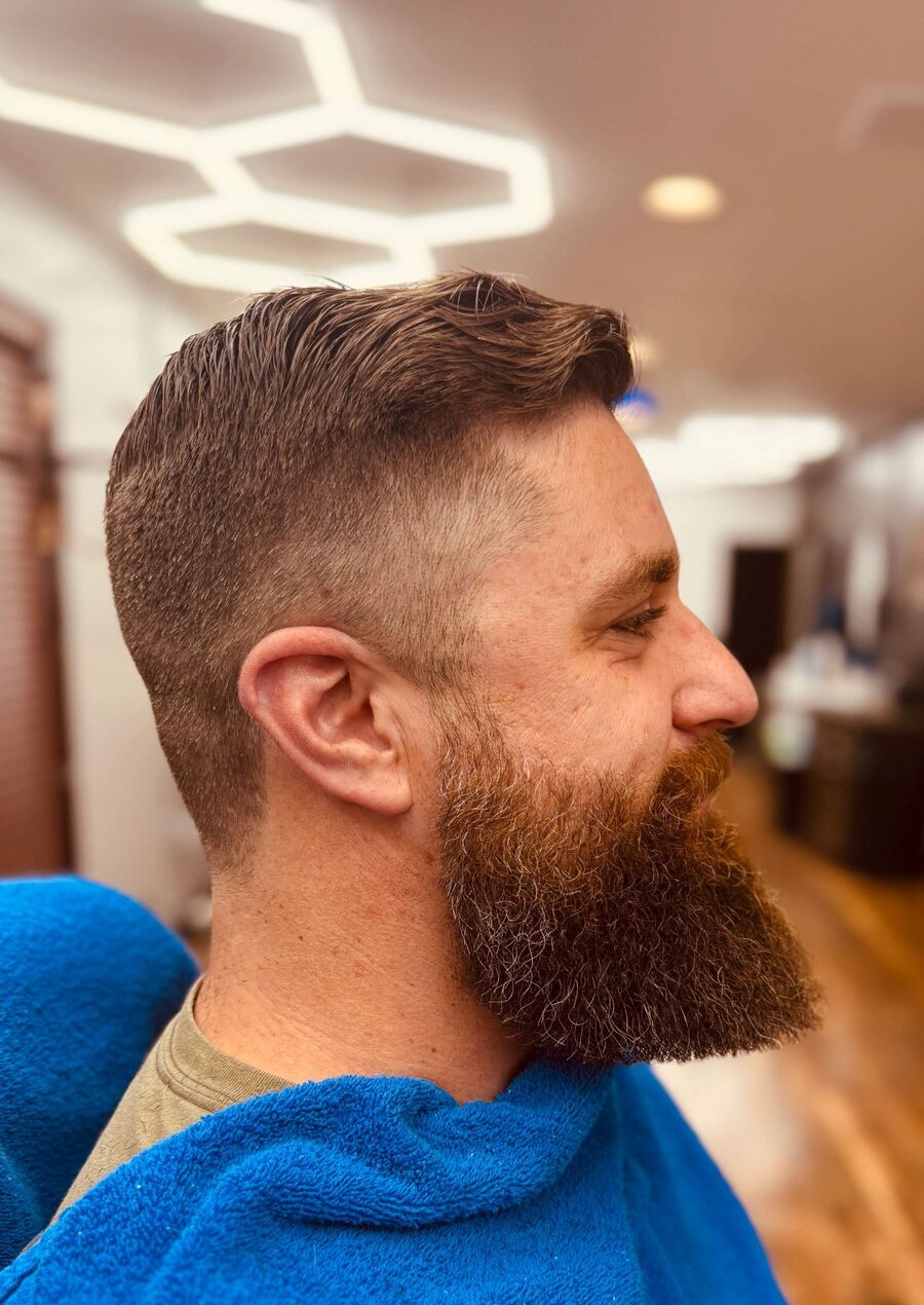 Skin fade and full beard cut at IDAMAN Barber in Meridian